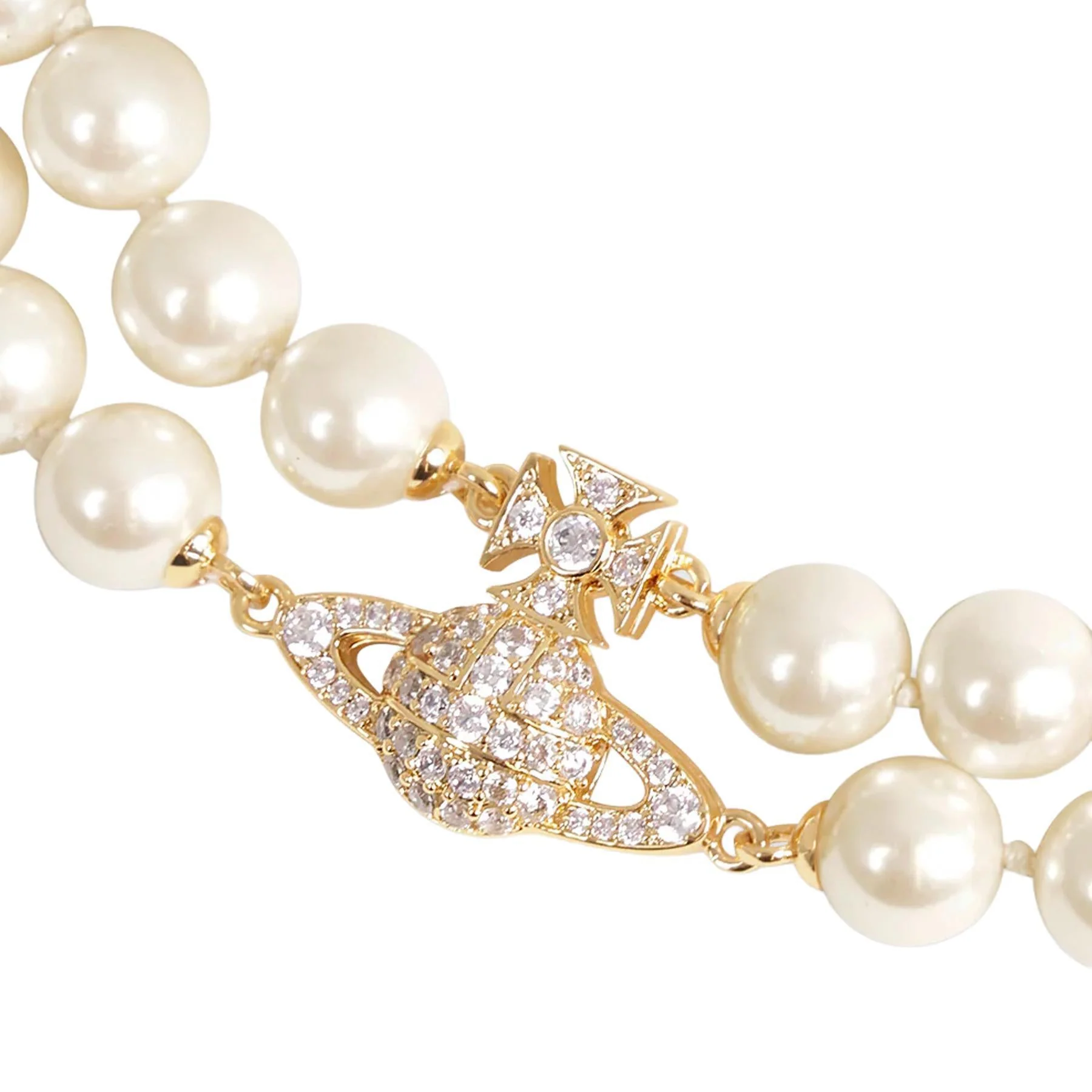 [Vivienne Westwood] Graziella Pearl Bracelet in Gold / Creamrose Pearl / White Cz - Image 2